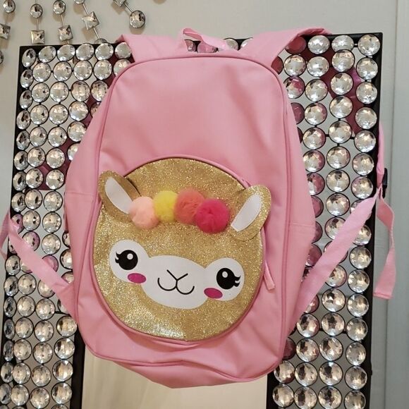 Child light pink backpack with glitter animal face - Picture 1 of 7